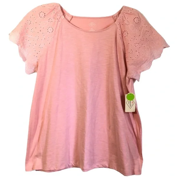 St. John’s Bay | Top Size XXL Eyelet Flutter Sleeves Pink Casual Tee NWT - Picture 2 of 5